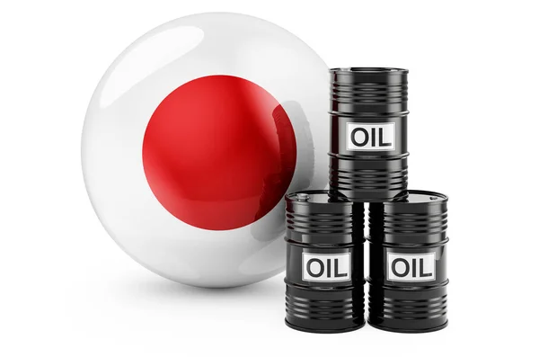 Oil Barrels Japanese Flag Oil Production Trade Japan Concept Rendering — Stok fotoğraf