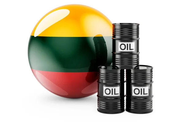 Barili Petrolio Con Bandiera Lituana Produzione Commercio Petrolio Lituania Concetto — Foto Stock