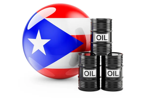 Barriles Petróleo Con Bandera Puertorriqueña Producción Petróleo Comercio Concepto Puerto —  Fotos de Stock