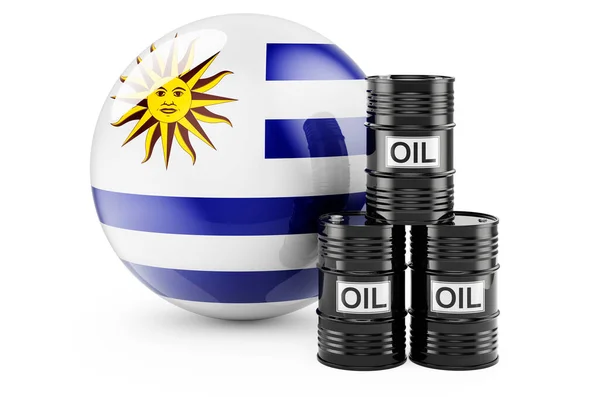 Barriles Petróleo Con Bandera Uruguaya Producción Comercio Petróleo Uruguay Representación —  Fotos de Stock