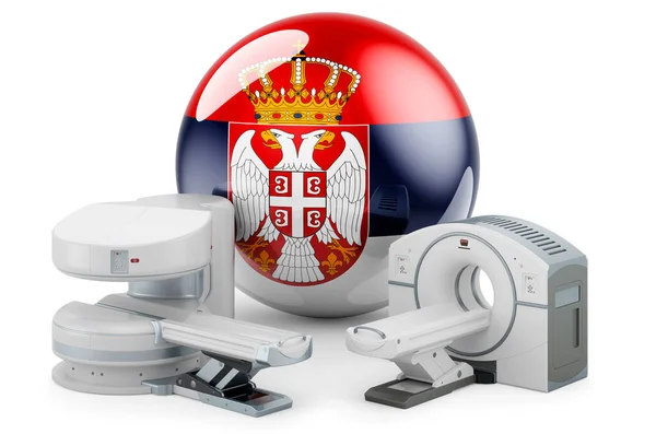 Mri Diagnostiek Onderzoekscentra Servië Mri Machine Scanner Met Servische Vlag — Stockfoto