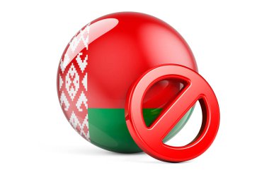 Beyaz Rusya bayrağıyla yasaklı sembol. Belarus kavramında yasak, 3 boyutlu görüntüleme beyaz arkaplanda izole edildi