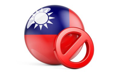 Tayvan bayrağıyla yasaklı sembol. Tayvan kavramında yasaklama, beyaz arkaplanda 3 boyutlu görüntüleme