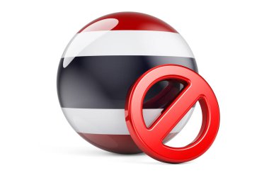 Tayland bayrağıyla yasaklanmış sembol. Tayland kavramında yasaklama, beyaz arkaplanda 3 boyutlu görüntüleme