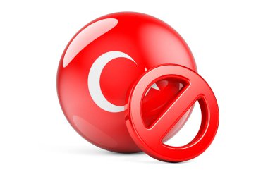 Türk bayrağıyla yasaklı sembol. Türkiye kavramında yasak, 3D görüntüleme beyaz arkaplanda izole