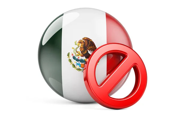 禁止带有墨西哥国旗的符号 禁止在墨西哥的概念 3D渲染孤立的白色背景 — 图库照片