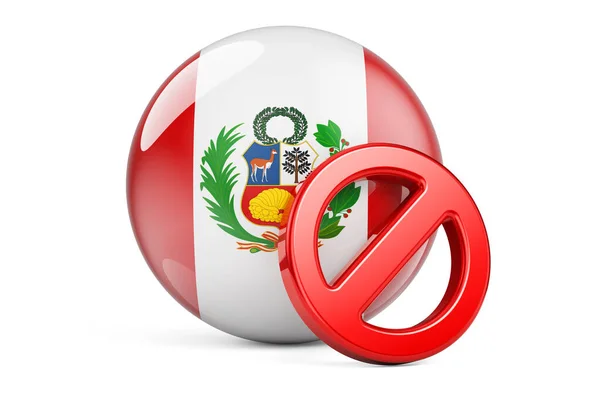 ペルーの旗を持つ禁止記号 ペルーでの禁止 白い背景に隔離された3Dレンダリング — ストック写真