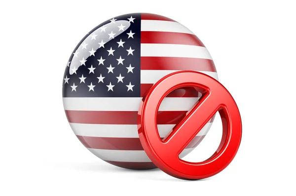 Verboden Symbool Met Amerikaanse Vlag Verbod Het Concept Weergave Geïsoleerd — Stockfoto