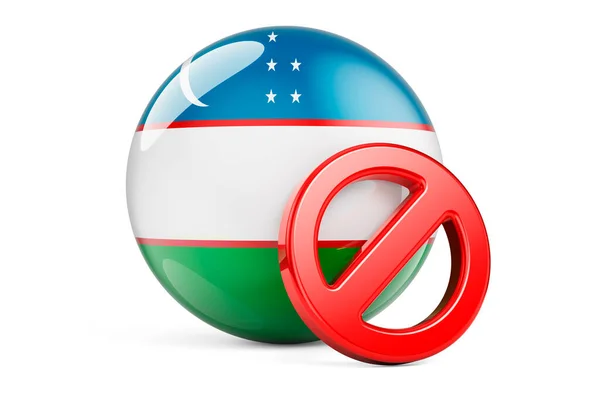 Zakazany Symbol Flagą Uzbecką Zakaz Koncepcji Uzbekistanu Renderowanie Izolowane Białym — Zdjęcie stockowe