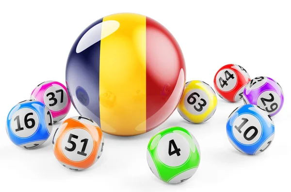 Lottokugeln Mit Rumänischer Flagge Lotterie Rumänien Konzept Rendering Isoliert Auf — Stockfoto
