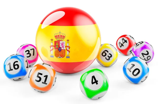 Palle Del Lotto Con Bandiera Spagnola Lotteria Spagna Concetto Rendering — Foto Stock