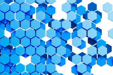 Mavi altıgenlerin soyut arkaplanı. 3B görüntüleme