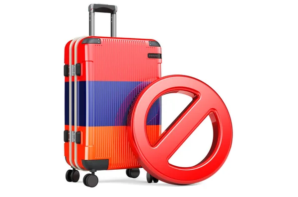 Armenien Einreiseverbot Koffer Mit Armenischer Flagge Und Verbotsschild Rendering Isoliert — Stockfoto