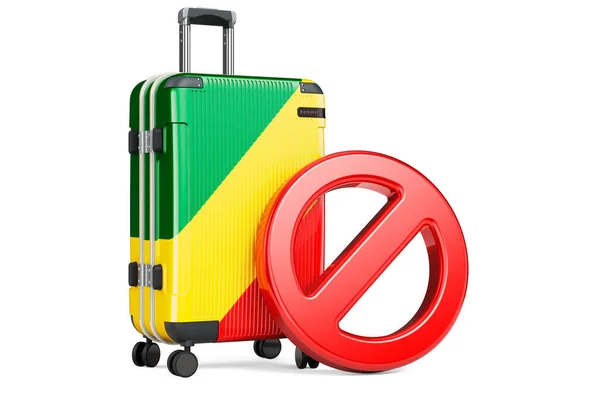 コンゴ入国禁止 コンゴの旗と禁止記号を持つスーツケース 白い背景に隔離された3Dレンダリング — ストック写真