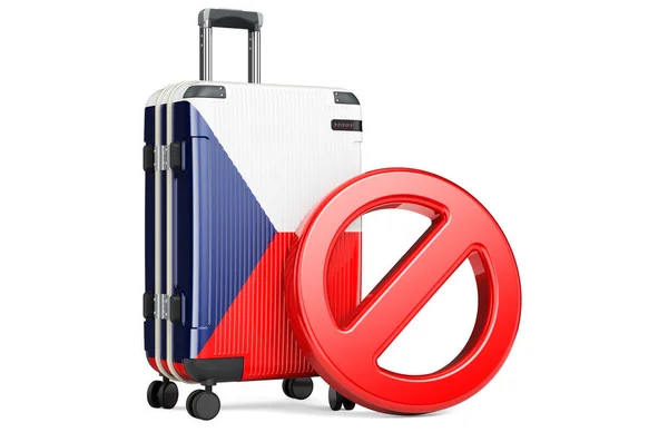 チェコ共和国入国禁止 チェコ国旗と禁止記号付きのスーツケース 白い背景に隔離された3Dレンダリング — ストック写真