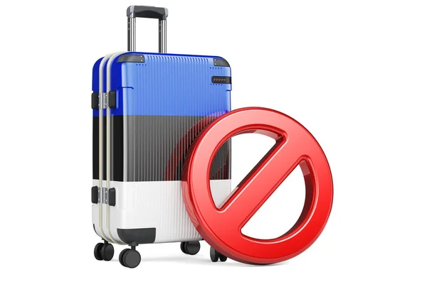エストニア入国禁止 エストニアの国旗と禁止表示のスーツケース 白い背景に隔離された3Dレンダリング — ストック写真