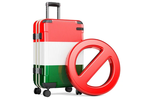 ハンガリー入国禁止 ハンガリーの国旗と禁止記号付きのスーツケース 白い背景に隔離された3Dレンダリング — ストック写真