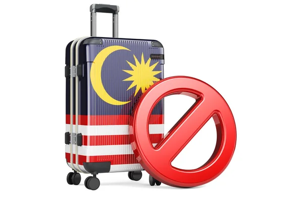 Malaysia Inträdesförbud Resväska Med Malaysisk Flagga Och Förbudsskylt Rendering Isolerad — Stockfoto