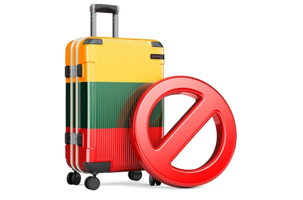Litauen Einreiseverbot Koffer Mit Litauischer Flagge Und Verbotsschild Rendering Isoliert — Stockfoto