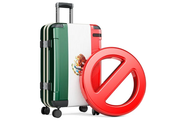 墨西哥入境禁令 装有墨西哥国旗和禁止牌的套件 在白色背景上孤立的3D渲染 — 图库照片