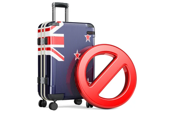 Μπαν Εισόδου Νέας Ζηλανδίας Βαλίτσα Σημαία Νέας Ζηλανδίας Και Πινακίδα — Φωτογραφία Αρχείου
