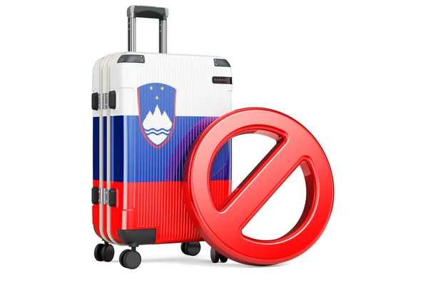 スロバキア入国禁止 スロバキアのフラグと禁止記号とスーツケース 白い背景に隔離された3Dレンダリング — ストック写真