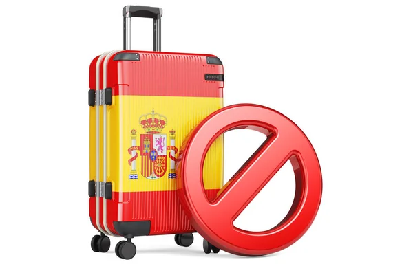 Espanha Ban Entrada Mala Com Bandeira Espanhola Sinal Proibição Renderização — Fotografia de Stock