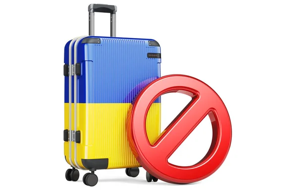 Ukrajna Belépési Tilalma Bőrönd Ukrán Zászlóval Tiltó Jellel Renderelés Elszigetelt — Stock Fotó