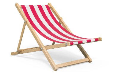 Deckchair with red and white stripe pattern, 3D rendering isolated on white background clipart
