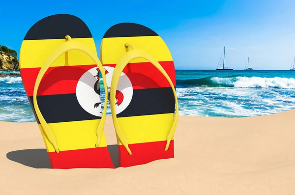Chinelos Com Bandeira Ugandense Praia Uganda Resorts Férias Passeios Conceito — Fotografia de Stock