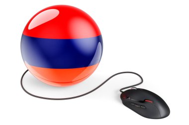 Computer mouse with Armenian flag. Internet network in Armenia concept. 3D rendering isolated on white background  
