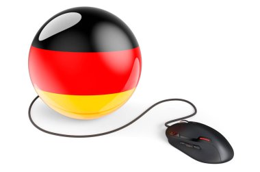 Computer mouse with German flag. Internet network in Germany concept. 3D rendering isolated on white background  