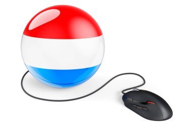 Computer mouse with Luxembourgish flag. Internet network in Luxembourg concept. 3D rendering isolated on white background  
