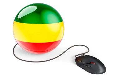 Rastafarian bayrağına sahip bilgisayar faresi, beyaz arkaplanda 3 boyutlu görüntüleme  
