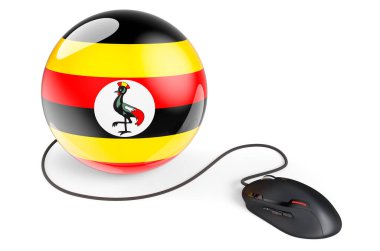 Ugandalı bilgisayar faresi. Uganda konseptinde internet ağı. Beyaz arkaplanda 3B görüntüleme izole edildi  