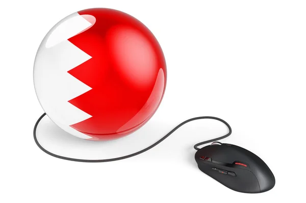 带有巴林国旗的鼠标 巴林互联网的概念 在白色背景上孤立的3D渲染 — 图库照片