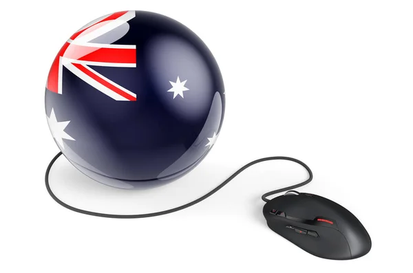 Rato Computador Com Bandeira Australiana Rede Internet Austrália Conceito Renderização — Fotografia de Stock