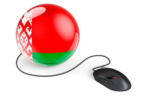 Computermuis Met Wit Russische Vlag Internet Netwerk Wit Rusland Concept — Stockfoto