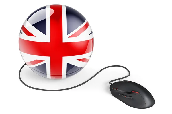 Számítógépes Egér Brit Zászlóval Internet Hálózat Nagy Britannia Koncepció Renderelés — Stock Fotó