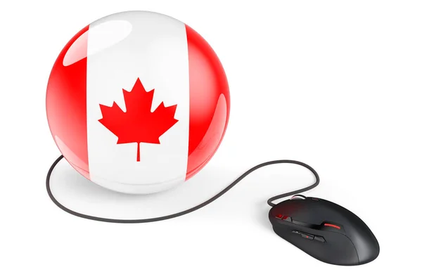 캐나다 국기달린 컴퓨터 마우스 캐나다의 인터넷 네트워크 개념입니다 백인들에게 렌더링 — 스톡 사진