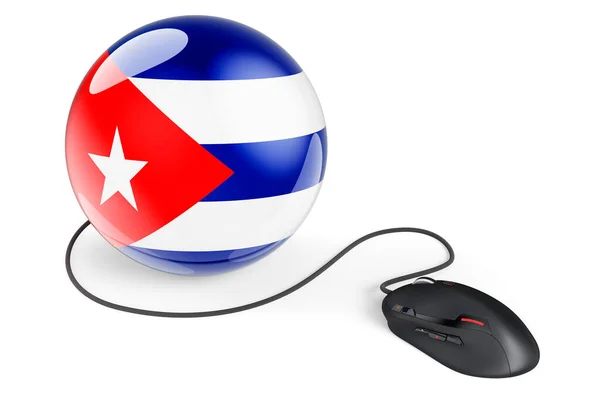 국기달린 컴퓨터 마우스 쿠바의 인터넷 네트워크입니다 백인들에게 렌더링 — 스톡 사진
