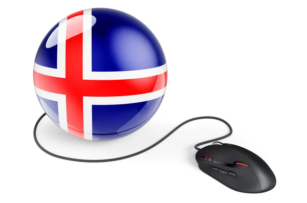 アイスランドの旗を持つコンピュータマウス アイスランドの概念におけるインターネットネットワーク 白い背景に隔離された3Dレンダリング — ストック写真