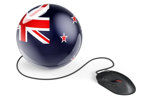Rato Computador Com Bandeira Nova Zelândia Rede Internet Conceito Nova — Fotografia de Stock