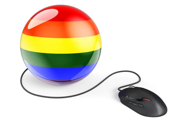 Computer Mouse Rainbow Lgbt Flag Rendering Isolated White Background — Stockfoto