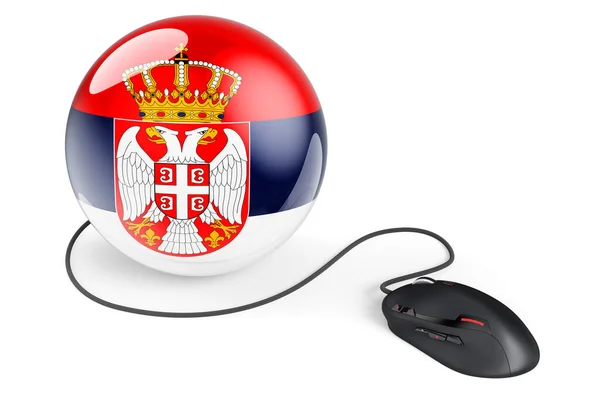 Computermuis Met Servische Vlag Internet Netwerk Servië Concept Rendering Geïsoleerd — Stockfoto