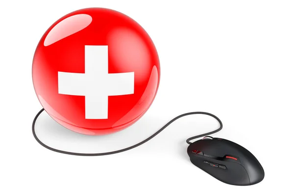 Ratón Ordenador Con Bandera Suiza Red Internet Suiza Concepto Representación —  Fotos de Stock