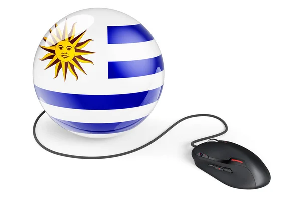 Rato Computador Com Bandeira Uruguaia Rede Internet Conceito Uruguai Renderização — Fotografia de Stock