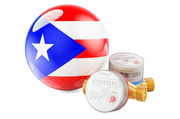 Consumo Agua Puerto Rico Contadores Agua Con Bandera Puertorriqueña Representación —  Fotos de Stock