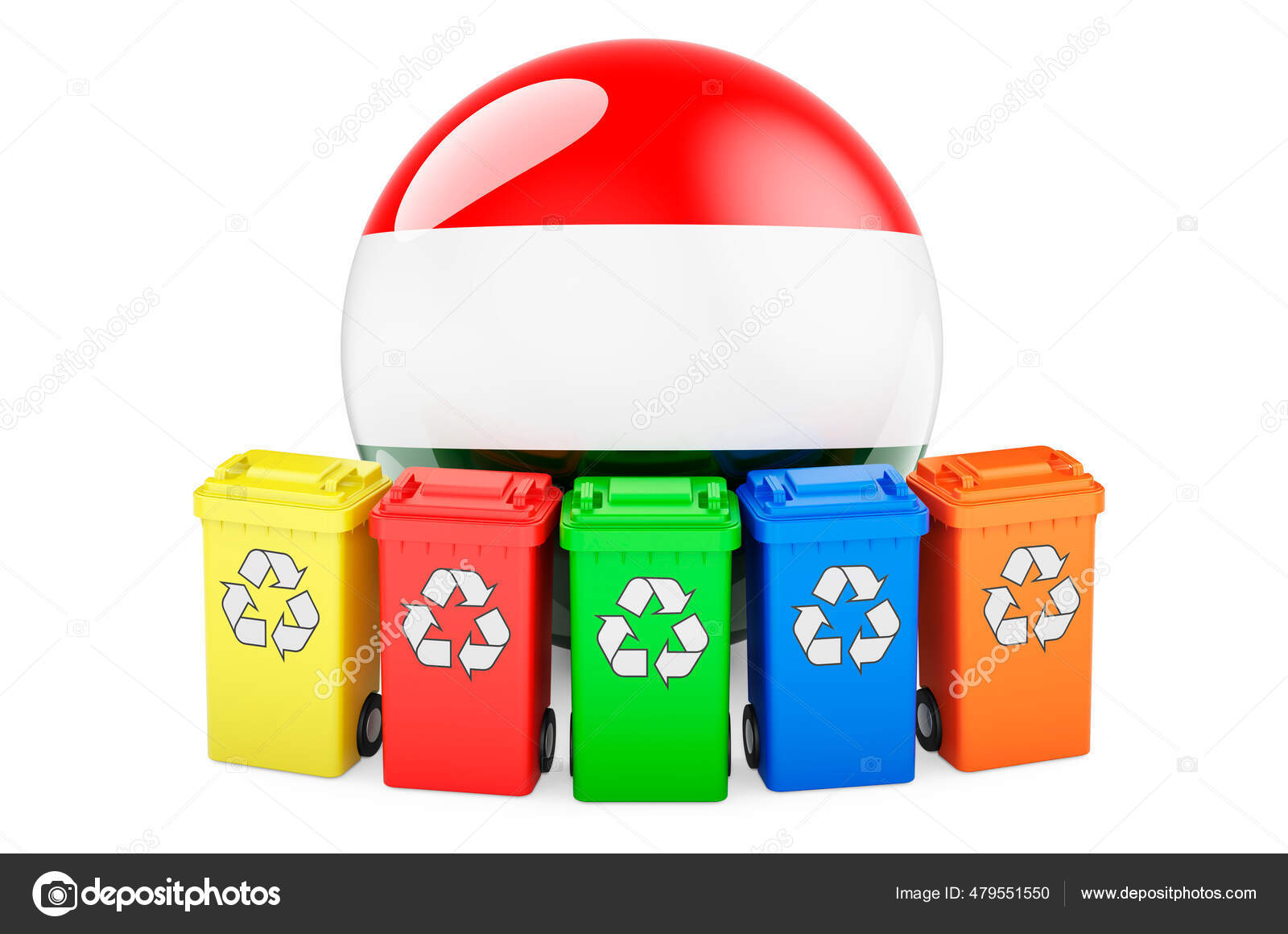 Waste Recycling Hungary Colored Recycling Bins Hungarian Flag Rendering