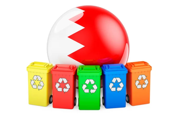 Reciclagem Resíduos Bahrein Caixas Reciclagem Coloridas Com Bandeira Bahrein Renderização — Fotografia de Stock
